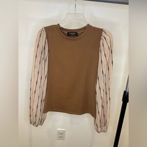 Nylon Brown and Cream Long Sleeve Women's Top
